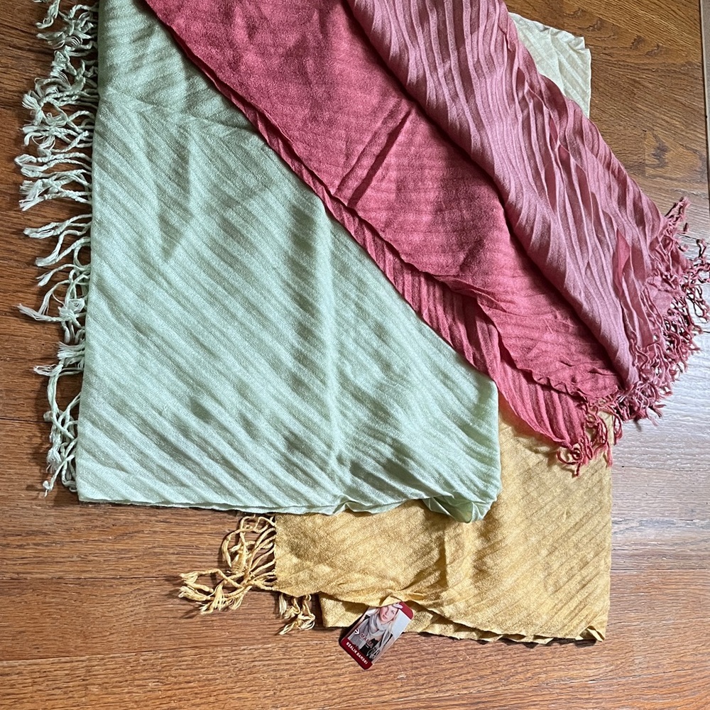 Lot of 3: NWT Ombré Green, Pink and Gold Scarves